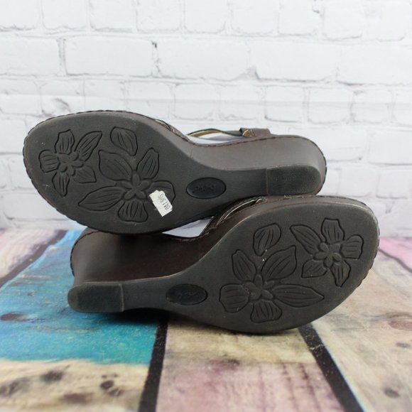 Boc Brown Leather Strappy Studded Wedge Platform Sandals Size 8 - Picture 9 of 9